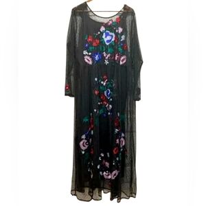 Curations Women's Large Embroidered Floral Sheer polkadot Whimsigoth Maxi Dress‎
